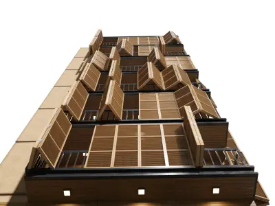 Wooden Facade Building Low-poly 3D model