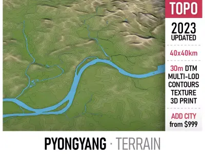 Pyongyang - 3D Terrain Low-poly 3D model