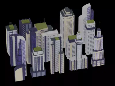 15 Building Low Poly Set 3D model