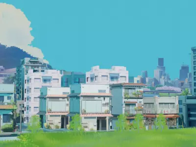 Anime neighbourhood - anime city - anime buildings 3D model