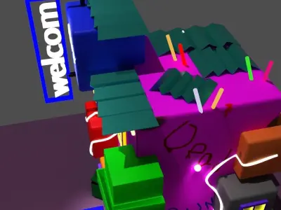 low poly cyberpunk style building Low-poly 3D model