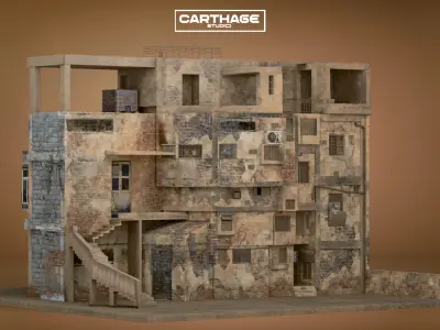 Arabic Old Low-Income Weathered Residential Building Low-poly 3D model