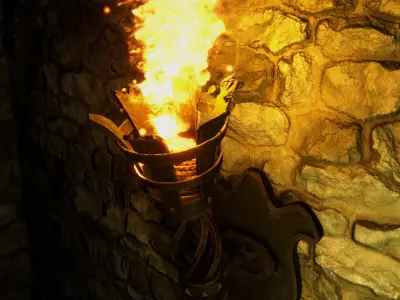 Medieval Burning Torch and Holder 3D Model 3D model