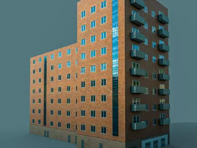 Brick residence building Low-poly 3D model