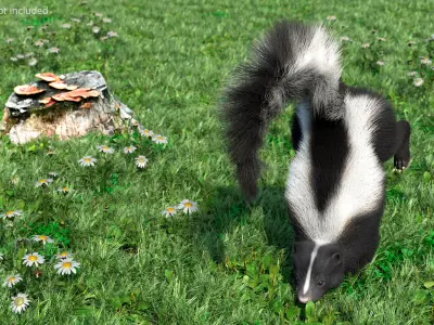  American Striped Skunk Defensive Fur Animated Rigged For Blender 
