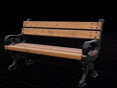 Wooden Street Bench Realistic Game Ready  Low-poly 3D model