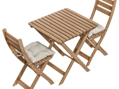 ASKHOLMEN Table 2 chairs  outdoor with cushion 3D model