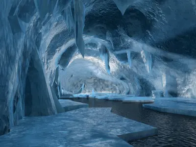Icebergs underground ruins ice caves on the sea glacier caves 3D model
