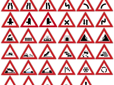 Czech Warning Traffic Signs Low-poly 3D model