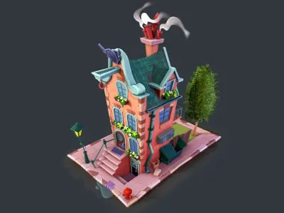 Game Ready Low Poly 3D Model Rabbit House Diorama  Low-poly 3D model