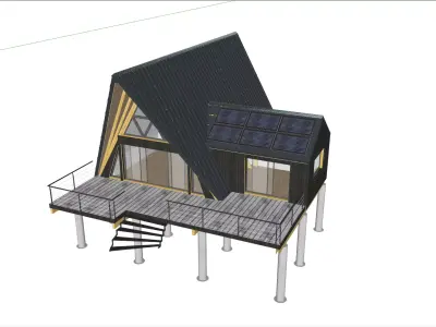 Modern A Frame Cabin on Stilts with Solar Panels 3D model