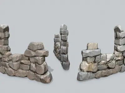Ruin wall Low-poly 3D model