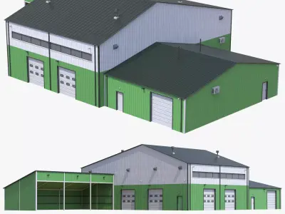 Industrial Building 9 Green Low-poly 3D model