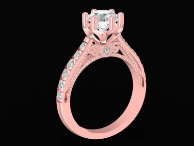 Elegant Solitaire Pave Engagement Ring for Women  1531 3D print model