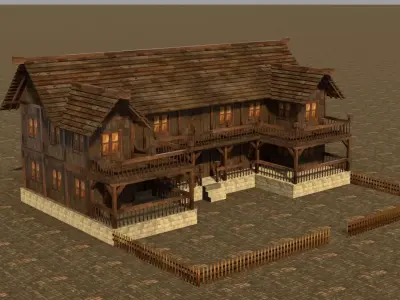 old village medieval city house low poly Low-poly 3D model