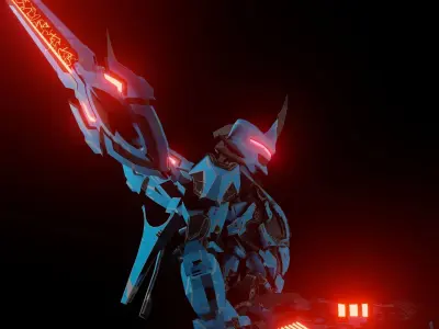 Gundam robot holding sword Low-poly 3D model