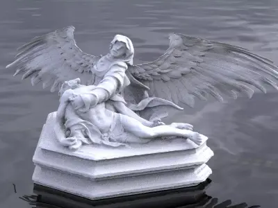 Angel statue with Jesus Improved 3D model