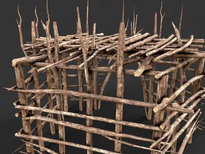 Primitive Wood Stick Jungle Shelter 11 Low-poly 3D model