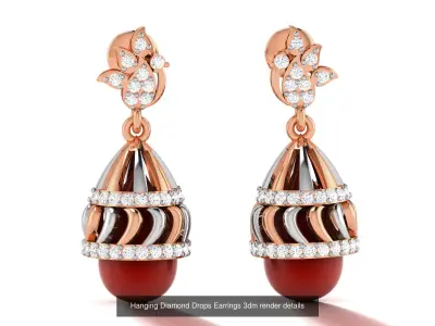 44 Hanging Diamond Drops Earrings 3dm render details 3D Model Pack