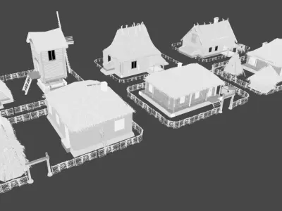 Wooden Village Low-poly 3D model