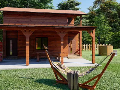 Cabin wooden house on lawn Free 3D model
