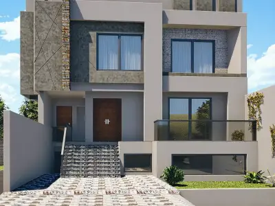 Modern Two Story House 2960 Sqft CAD Plans and 3D Model Low-poly 3D model