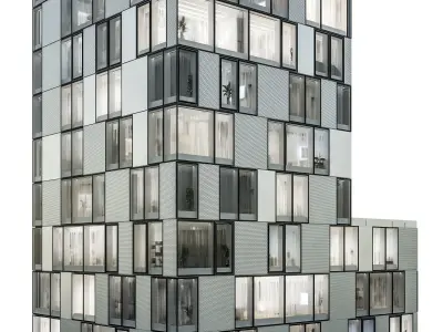 Modern residential building 08 at night with interiors 3D model