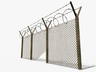 Barbed Wire Fence Low-poly 3D model