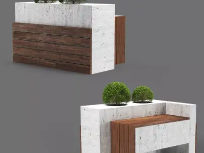 bench237 bench with two potted plants 3D model
