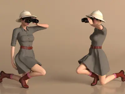  Safari Explorer Woman with Binoculars Rigged for Cinema 4D 
