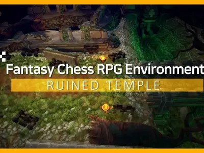 Fantasy Chess RPG Environment - Ruined Temple Low-poly 3D model