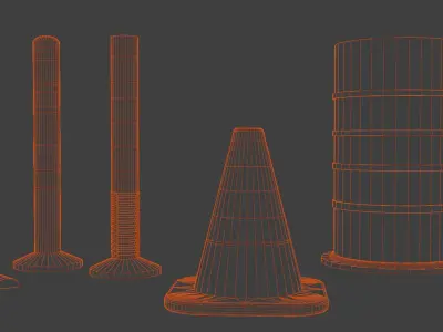 Traffic Cones And Barricades Set 3D model
