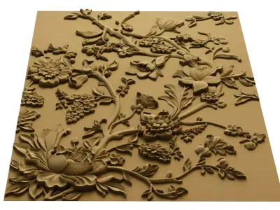 Modern Floral Bas-Relief Wall Decor Set STL Mural CNC 396 3D model
