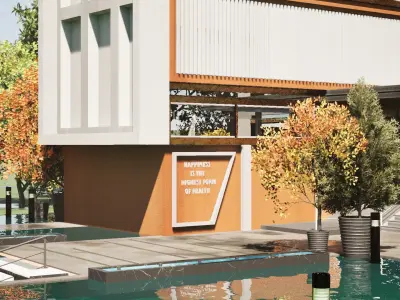 Hotel Building 3D Model with Water pool Low-poly 3D model