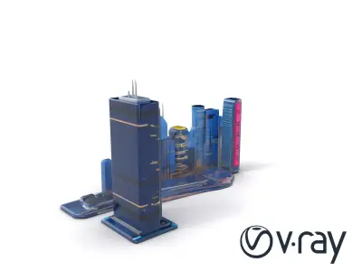 Cyberpunk Skyscraper Neon Silhouette model pack Low-poly 3D model