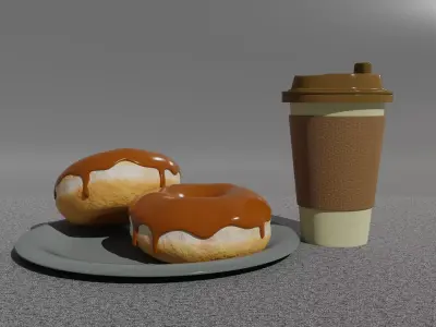 Chocolate Doughnut and Coffee Cup  Free low-poly 3D model