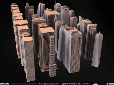 Pack of 40 Skyscrapers Vol 02 Low-poly 3D model