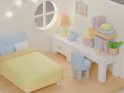 Cozy room - blender Low-poly 3D model Low-poly 3D model