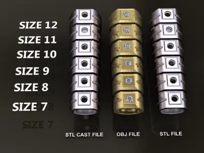 Signet Ring Square Flush Diamond Mix Size 7-12 3D print model