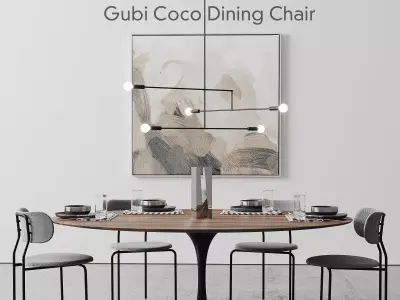 Oval Tulip Dining Table 78 inch walnut set 3D model