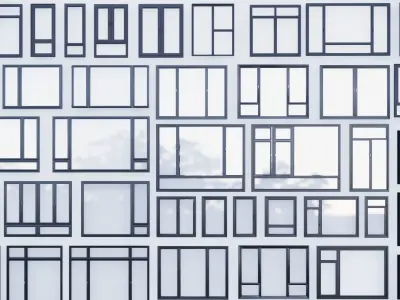  windows- Floor-to-ceiling windows-Windows 3D model