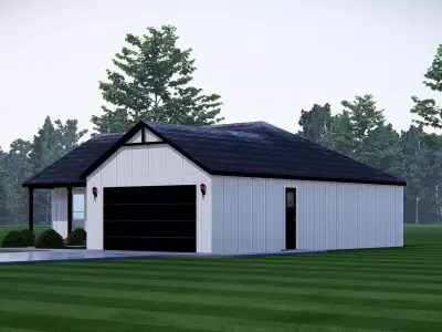 Modern Farmhouse Exterior House with Garage 3D Architectural 3D model