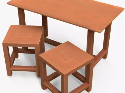 Wood Table And Chair  3D model