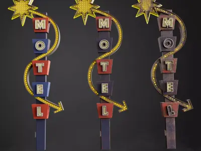 Neon sign Motel in 3 types Low-poly 3D model
