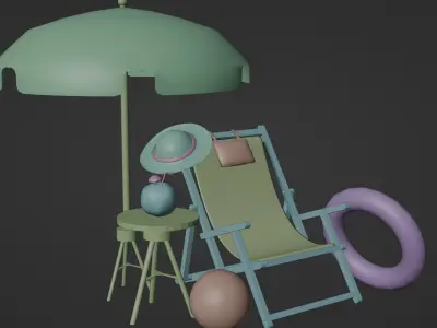 Tropical Summer Scene 3D Asset Kit 3D model