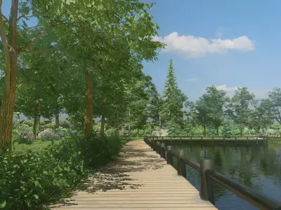 Covered bridge cross four seasons spring summer autumn winter 3D model