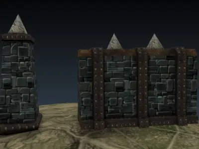 Lowpoly Column and Wall Low-poly 3D model