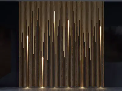 Wood And Brass with Lights Wall Panel Free 3D model