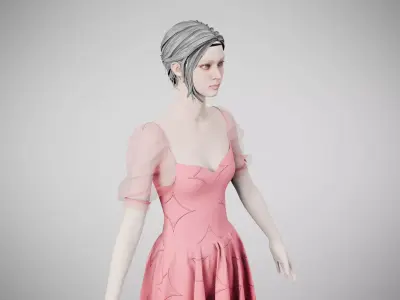 Dress 09 Very Light Blue With Design Low-poly 3D model