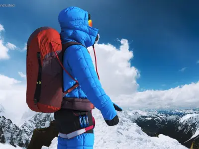  Fully Equipped High Altitude Climber Blue Rigged 